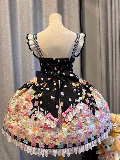 Rock Print Bär Desserts Lolita Süßer Pullover und Gummibärchen Schwarz