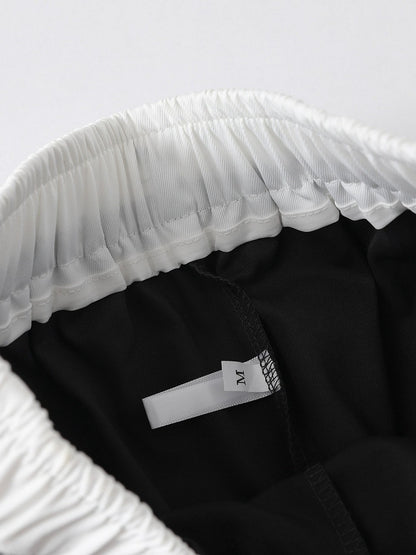 Black Striped Wide Leg Trousers with Layered Tulle Skirt - Languid Park