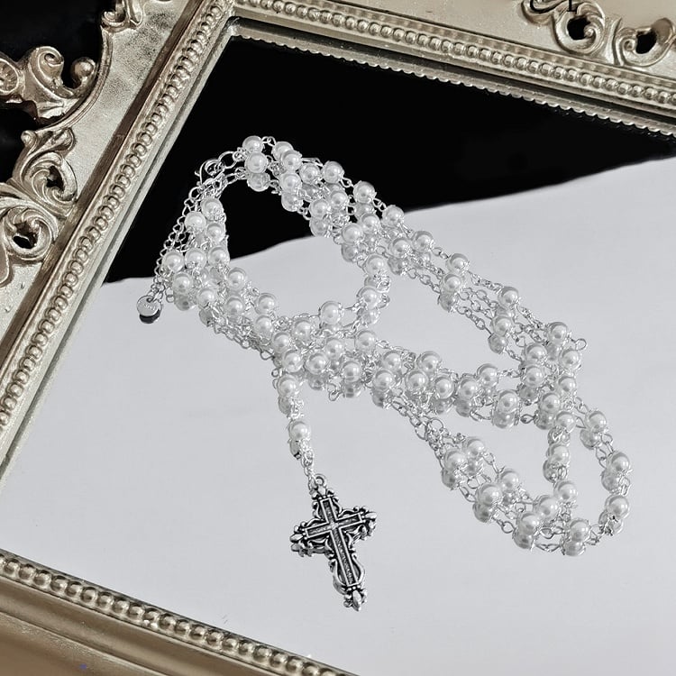 クロスチャーム ホワイトビーズブレスレット