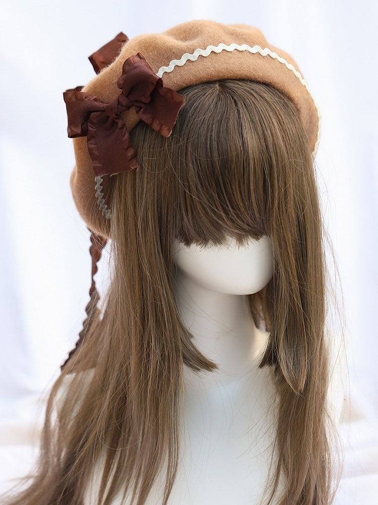 Beret Sweet Ribbon Long Bow Camel Lolita