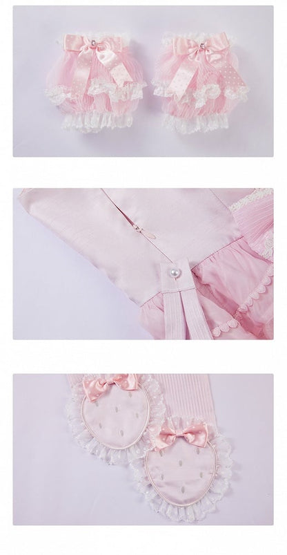 ピンクのプリンセスレイヤードフリルドレス、取り外し可能なパフスリーブ付きスイートロリータジャンパースカート