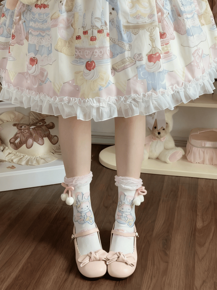 Lolita Pom-Pom Options Color Bow 4 Pattern Bunny With Sweet Socks