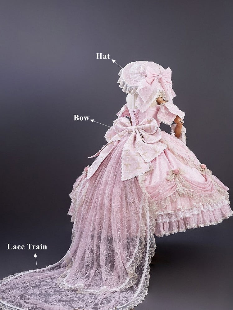 Version Details Ruffles Hanayome Pink Short with and Layered Hime Gown Bow Lace Lolita Off-Shoulder