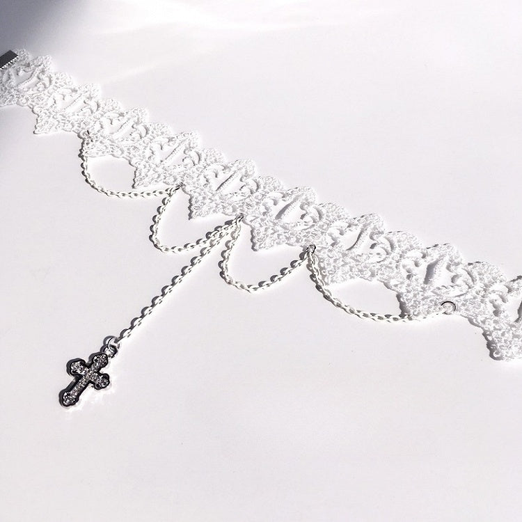 Pendants with Black/White Gothic Antique Lace Cross Choker