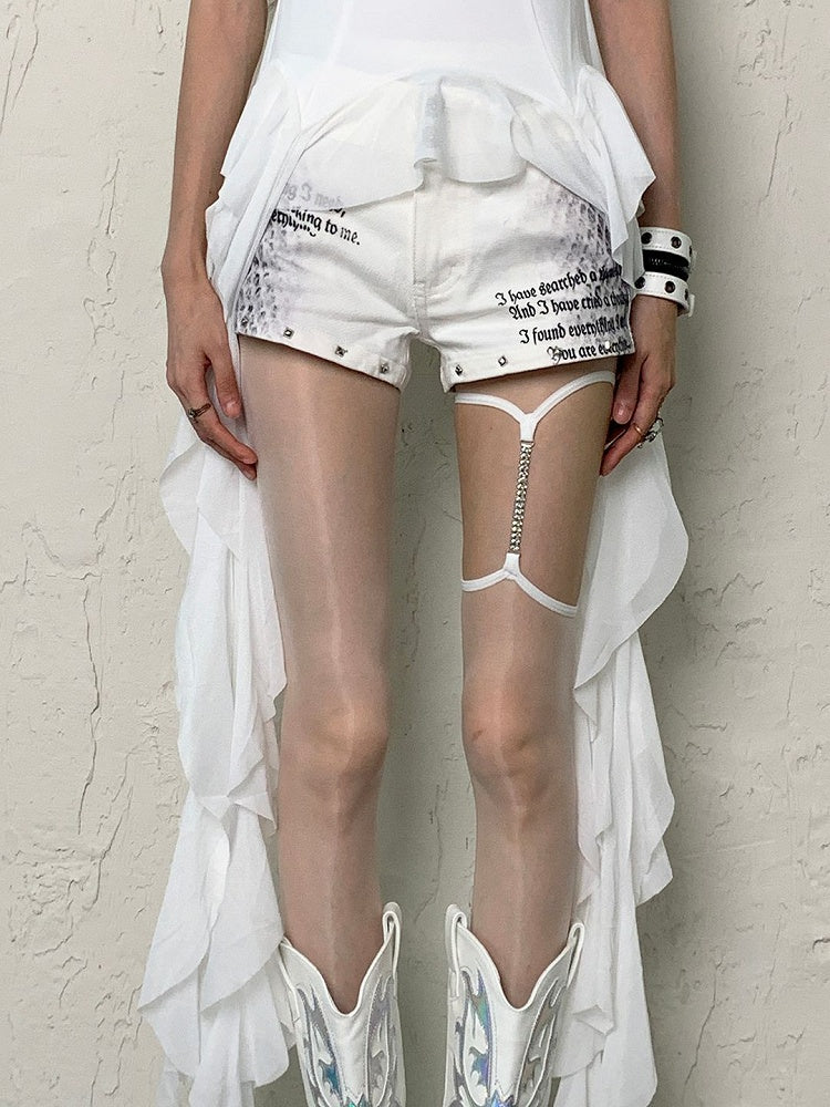 Strumpfhose Weiß/Grau/Schwarz/Nude Strapsbein Y2K mit Kette