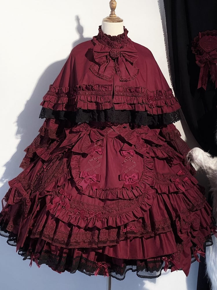 Sleeves Bust + Blouse Bell Gothic - Cape JSK Lolita Wine Set Under Full Red Dress