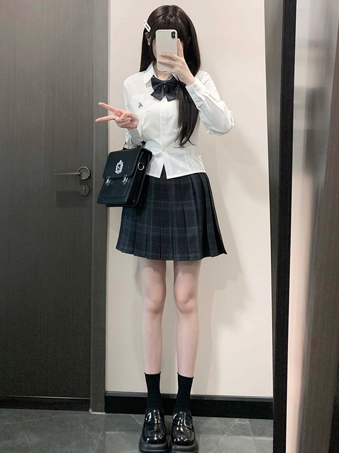 Letter Style Preppy JK Shirt White Uniform Embroidery