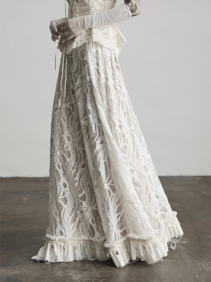 Tulle Umbrella Shawl Shell + Floral Charms Pattern White Skirt Urban Goth with