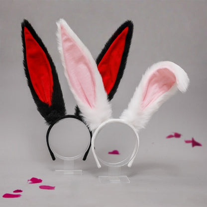 KC Long Black Pink White Cute Ear / Red Plush Bunny Lolita