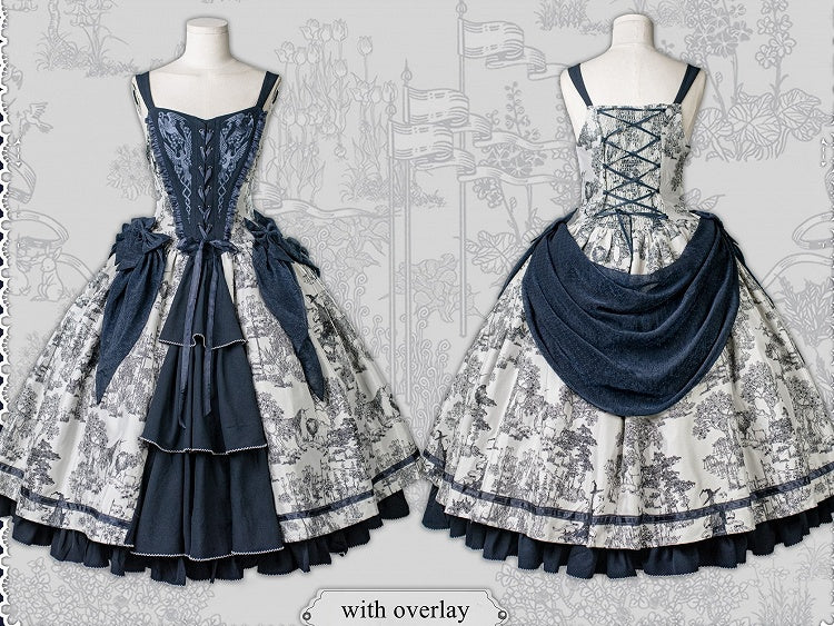Bodice Forest Elegant Dress and Dark Corset Animals Lolita with Print Blue
