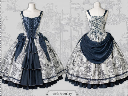 Bodice Forest Elegant Dress and Dark Corset Animals Lolita with Print Blue