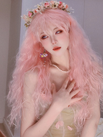 70 cm lange gewellte Perücke mit Pony, Pink/Rot