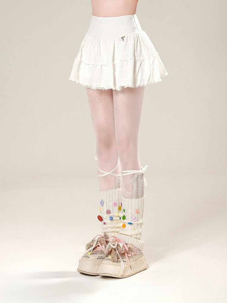 White Lace Trim Mini Tiered Skirt