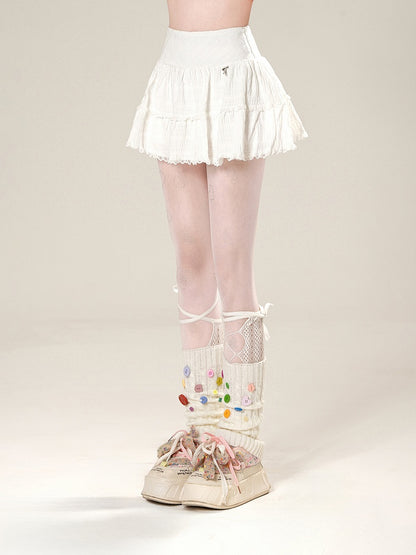 White Lace Trim Mini Tiered Skirt