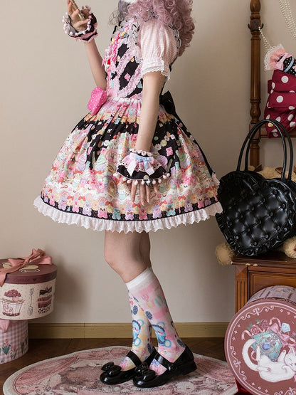 Rock Print Bär Desserts Lolita Süßer Pullover und Gummibärchen Schwarz