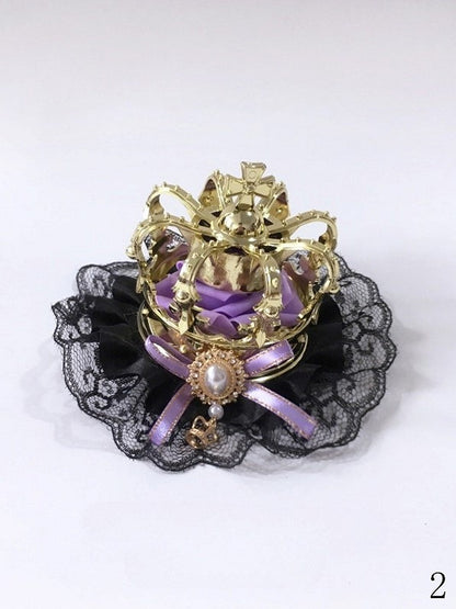 – 5 Crown Options Hairclip Accents Lolita and Black with Based Lace Bow Bead