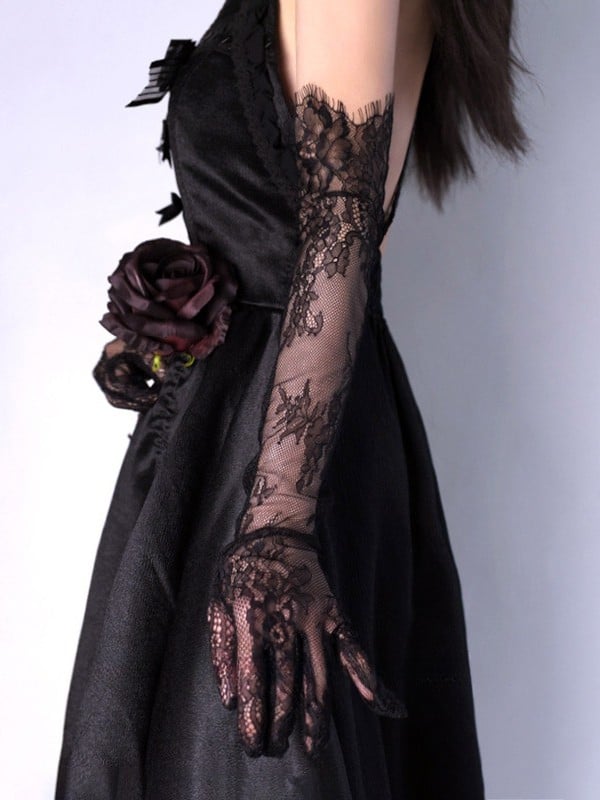 Design Hollow-Out Handschuhe Schwarz/Weiß Spitze