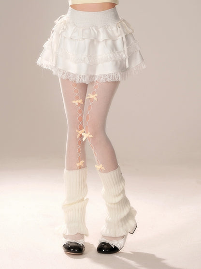 White Tiered Mini Skirt with Lace Trim