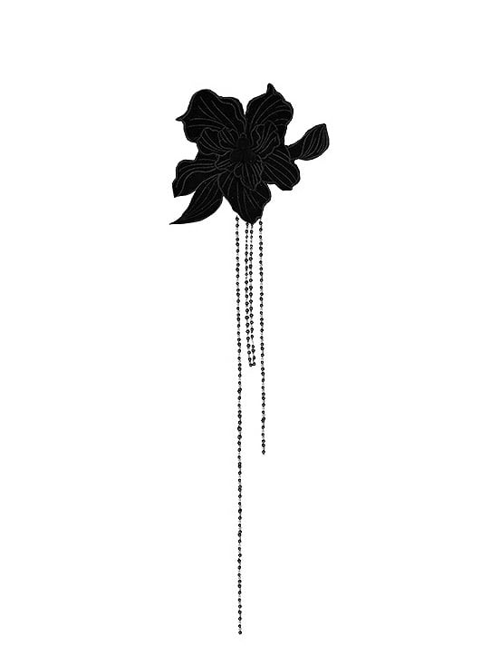 Black with Embroidery Floral Chains Bead Brooch
