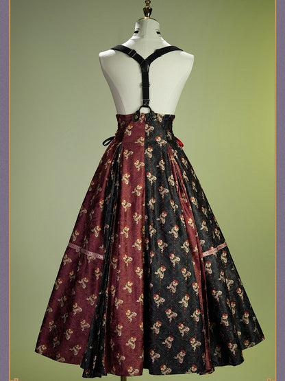 Crimson & Noir Floral Lace-Up Bodice Dress - Neoludwig