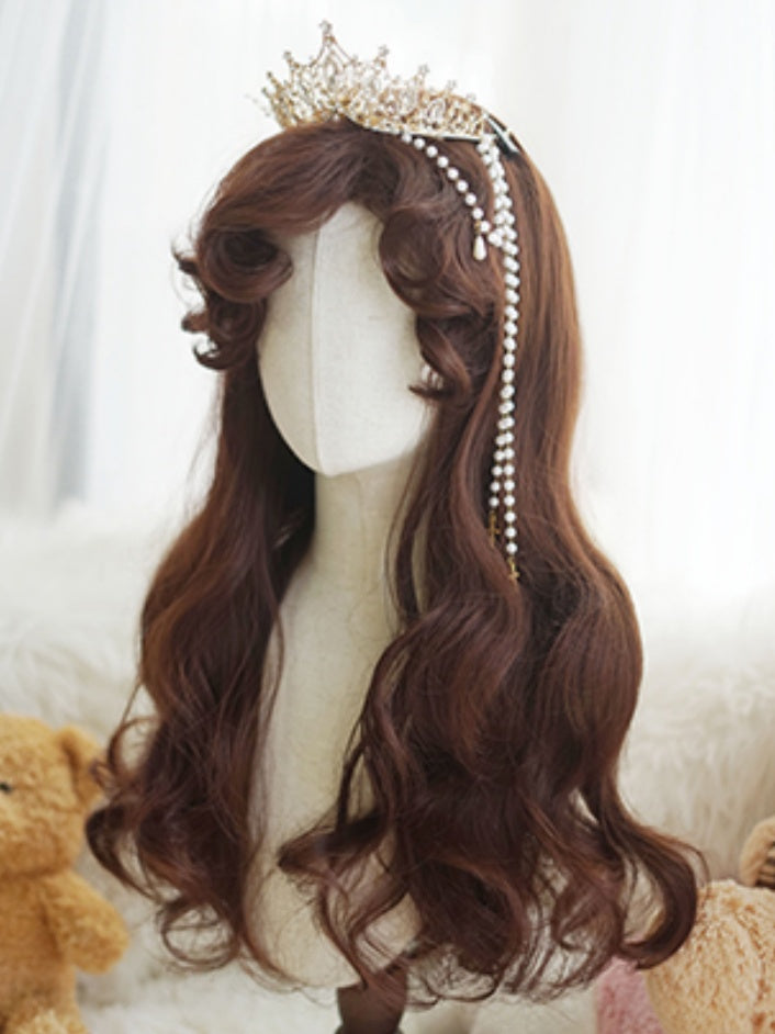 レッド/ライトブロンド/ホワイト/キャラメル 60cm ロングウェーブウィッグ（カール前髪付き）