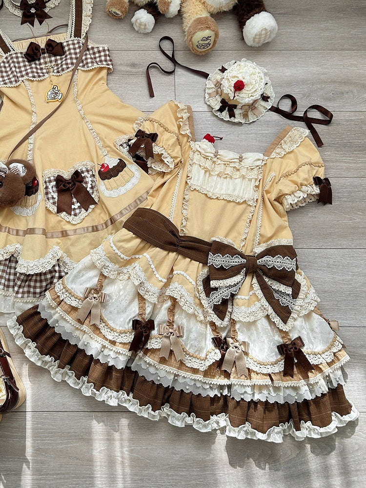 Details Yellow Waist Dropped Layered Hem Bowknot Lolita Dress Sweet