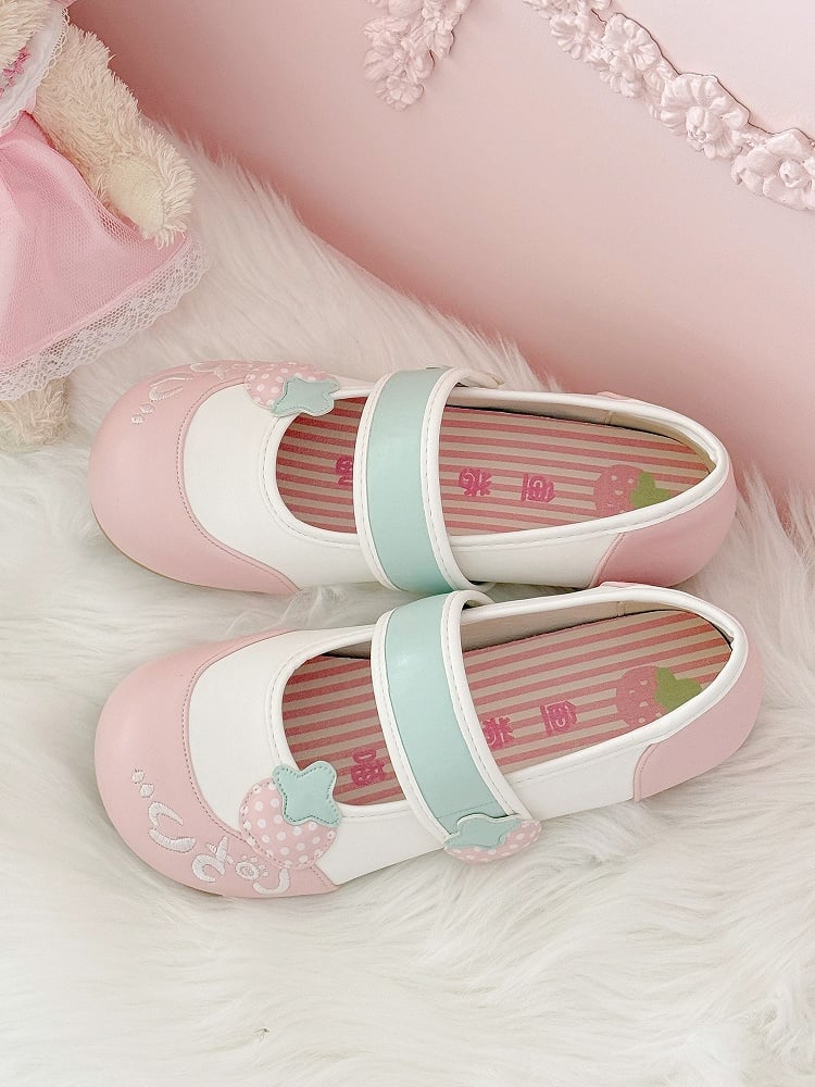Indoor Appliques with Strawberry Sweet Shoes Lolita Round-Toe Pink