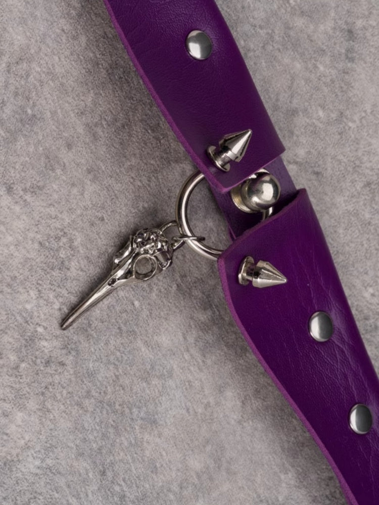 Bird Choker Silver Gothic Pendant Purple Bone Studs Details