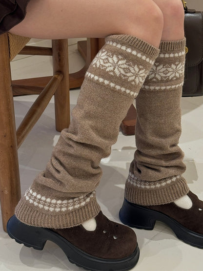 Beige Snowflake Knitted Leg Warmers