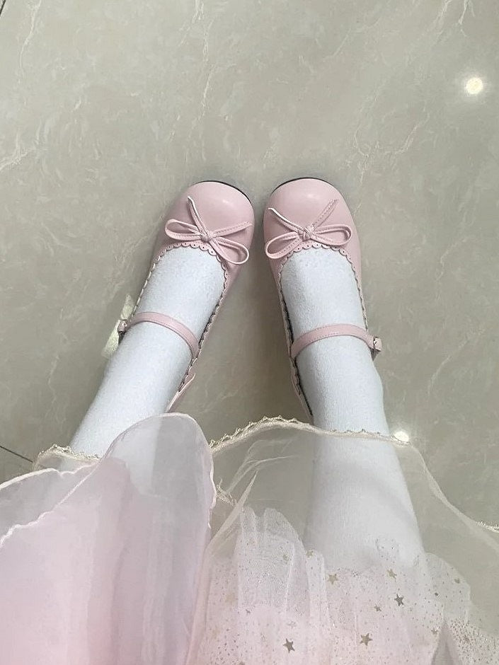 Janes Bow Mary 3cm Heeled with Details Lolita Sweet Snap Pink Closure