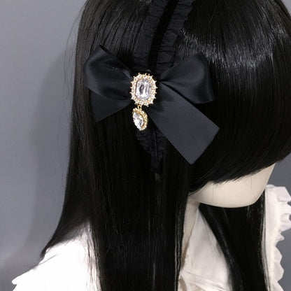 KC Bow with Lace Rhinestone Decorated Black/Pink