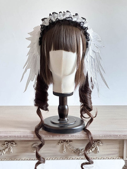 Color Lolita with – Details Lace Hairband Options 3 Ruffled Angel Wing