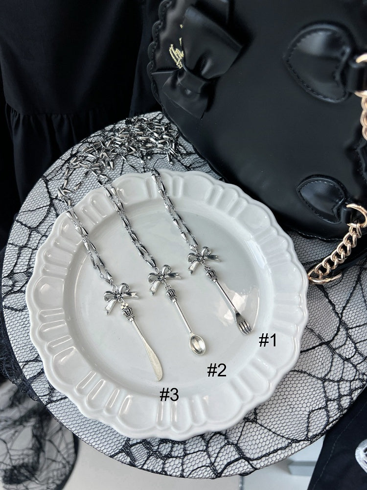 Silver Bow Necklace with Cutlery Pendant in Three Options - Vivian's Diary