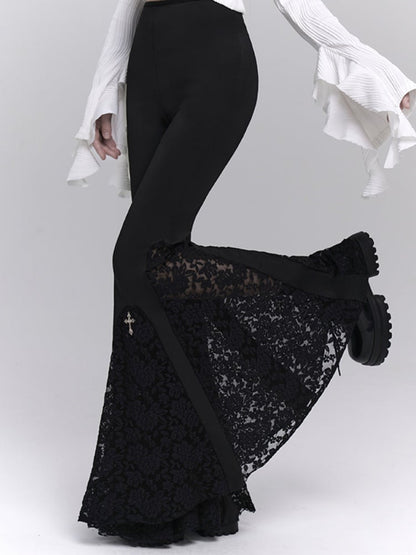 Gothic Schlaghose mit schwarzer Kreuzspitze