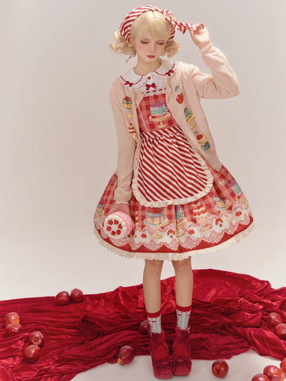 Aprikosenfarbene Strickjacke mit langen Ärmeln und Dessert-Print