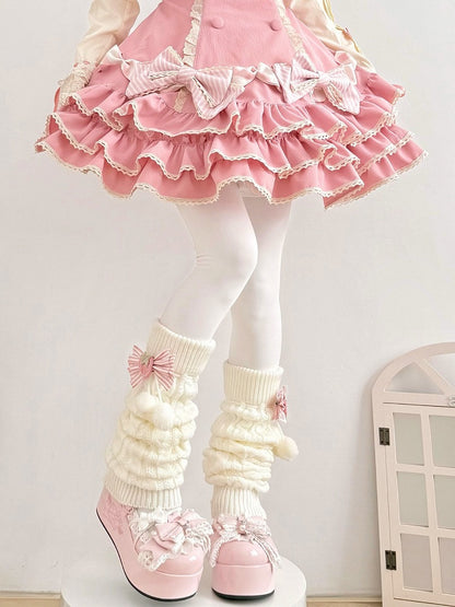 Knit Warmers Styles Cable Bow 2 - Leg Strawberry