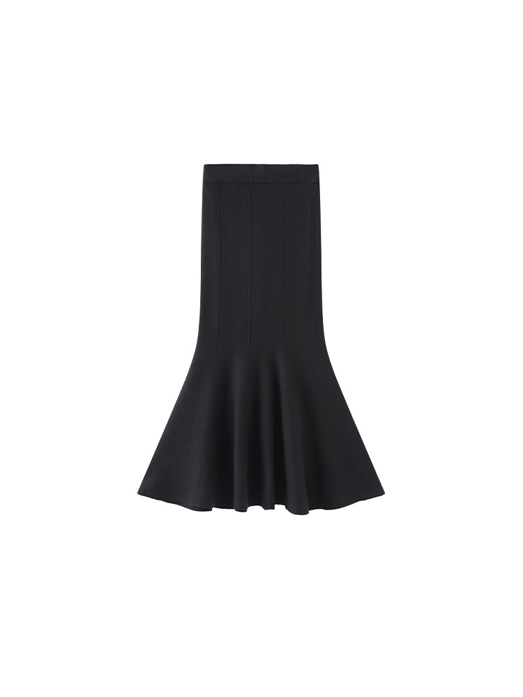 Midi Skirt High-Waisted Elegant Mermaid Thick Black A-Line