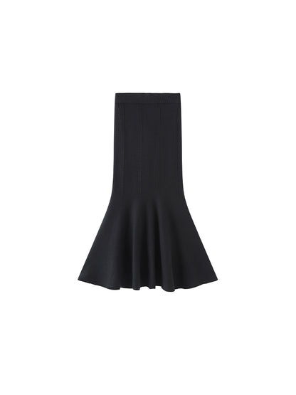 Midi Skirt High-Waisted Elegant Mermaid Thick Black A-Line