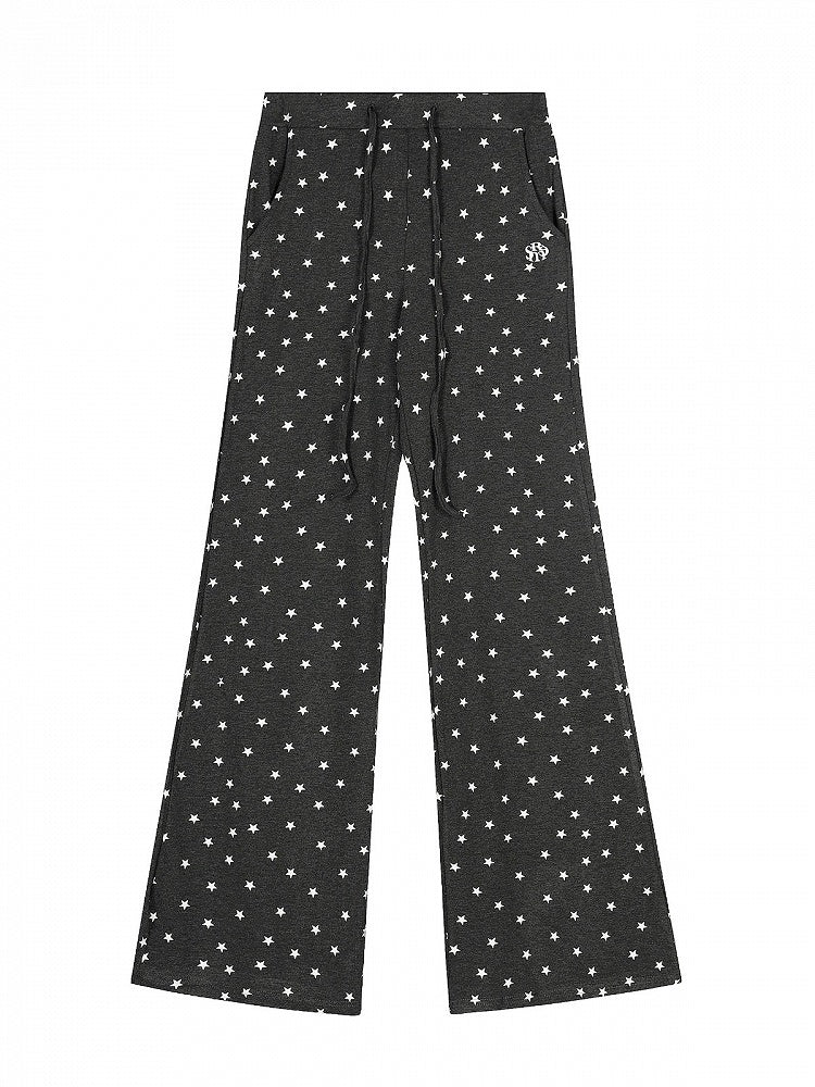 Two Tone Casual Straight Leg Star Print Pants - Solkatt