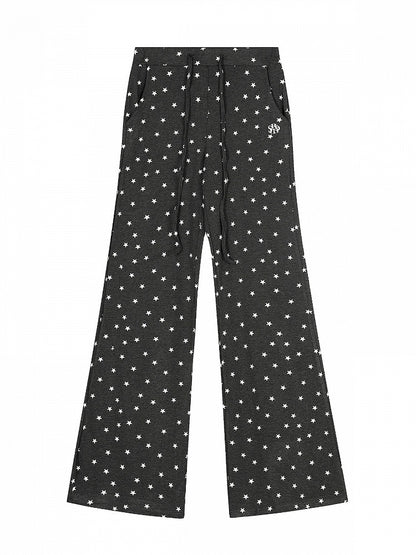 Two Tone Casual Straight Leg Star Print Pants - Solkatt