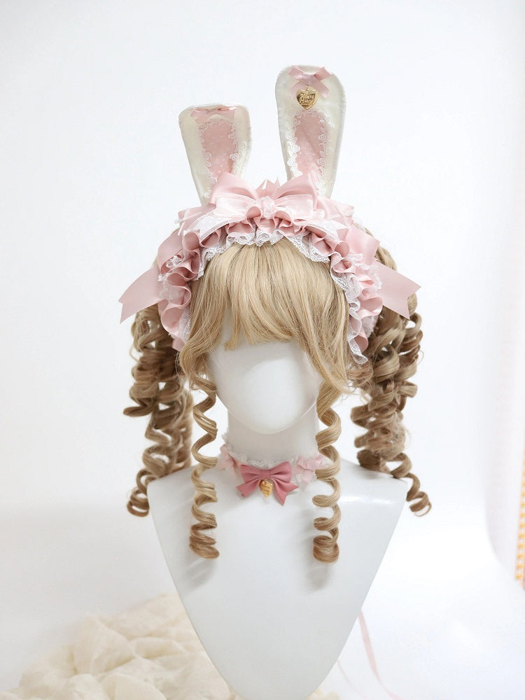 Bunny-Ear Bows Lace Pastel Pink Ruffled with KC Polka-Dot