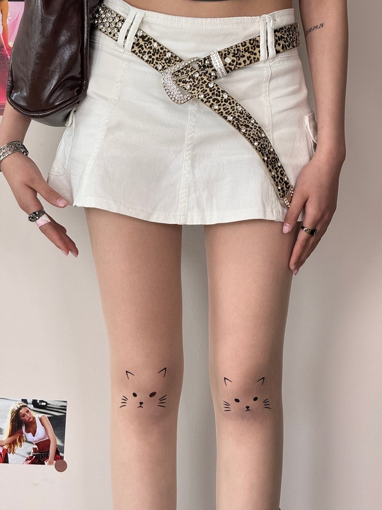 Design Kitty Tattoo Cute Nude Tights