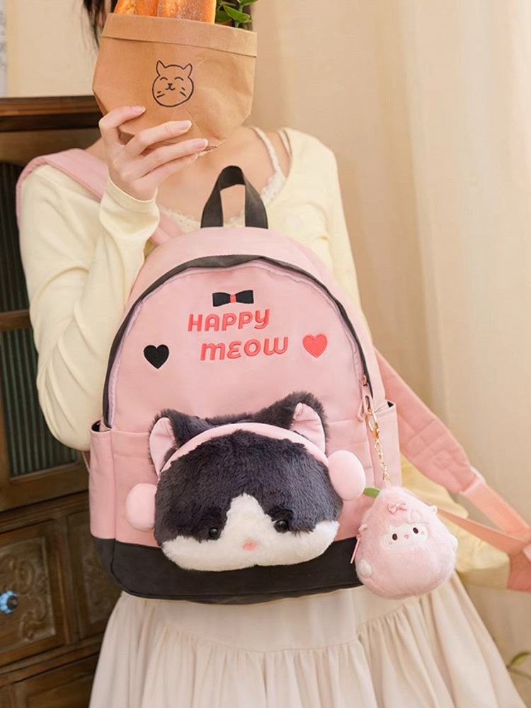 A PinkGray Embroidery Heart With Suede And Backpack Letter Plushie Kitty Detachable