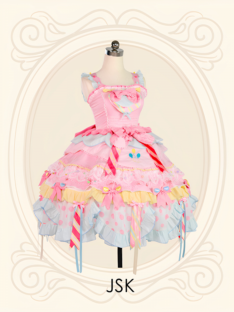 Pastel Sweet Lolita JSK Dress with Polka Dots and Scalloped Hem - Dollet