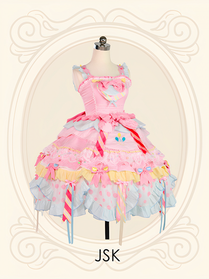 Pastel Sweet Lolita JSK Dress with Polka Dots and Scalloped Hem - Dollet