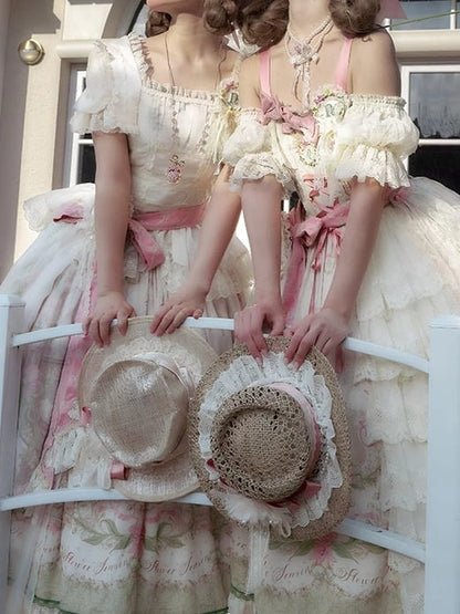 Bowknot and Tulle Straw Decorated Hat Flower