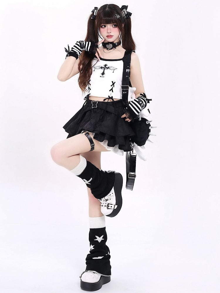 Tiered Black Pattern Bowknots Skirt