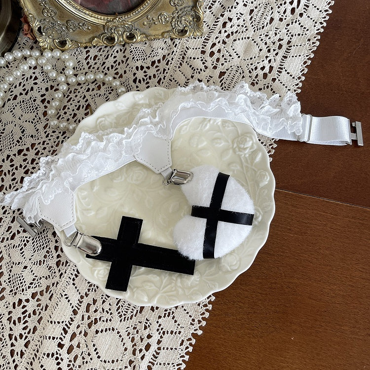 Heart Charm Crossand Lace Leg Garterwith White