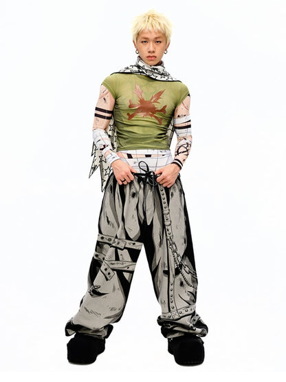 White Star Asymmetrical Hem Distressed Scarf