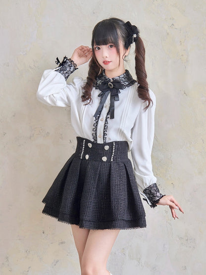 ツイードウエストの黒スカート ジライケイ ハートラインストーン ハイ